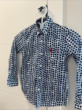 New Boys US Polo Ralph Navy Dot-Pattern Button-Down Shirt